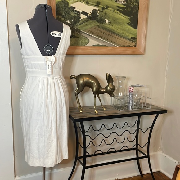 J. Crew NEW FLAWED Solid White Bow Back Crew Neck Above Knee Sleeveless Natural - Picture 2 of 6